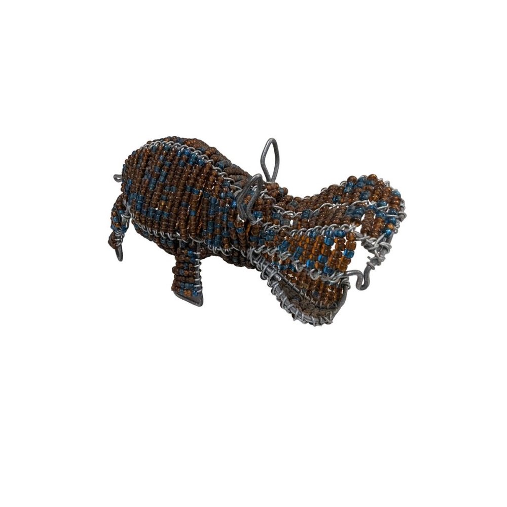 Hippo Sculpture Hippopotomus Bead Wire Beaded So African 5.5" Handcrafted Brown - Picture 5 of 7